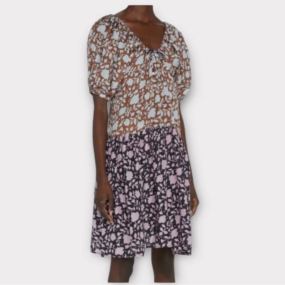 Hannah Chiara mixed print silk puff sleeve dress